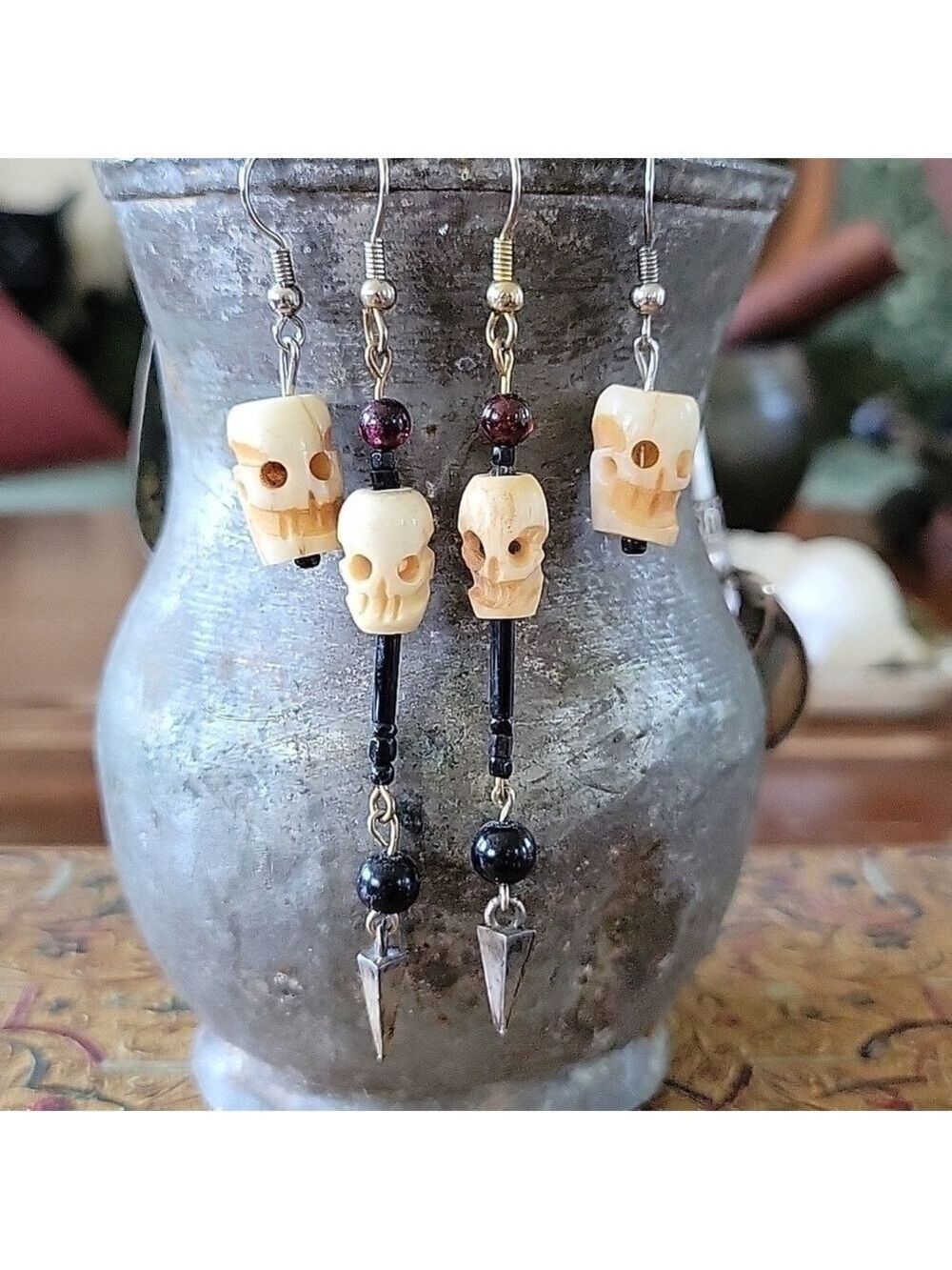 90's Punk Goth 2 Pair of Handmade Bone Skull Earrings